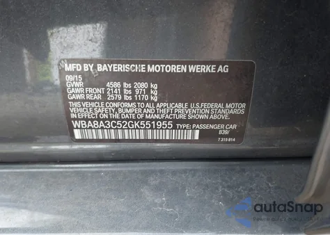 2016 BMW 320I xDrive from USA, damaged, VIN WBA8A3C52GK551955